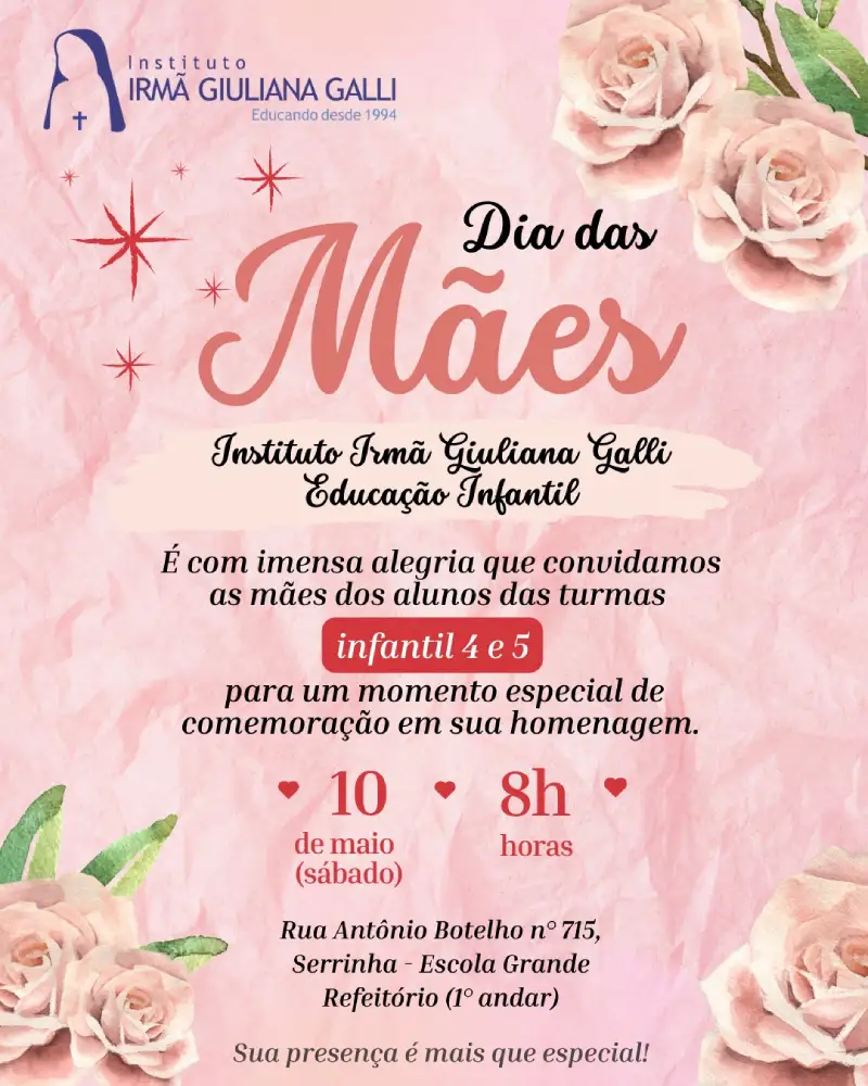 Convite Especial Comemoração Dia das Mães - Infantil 4 e 5